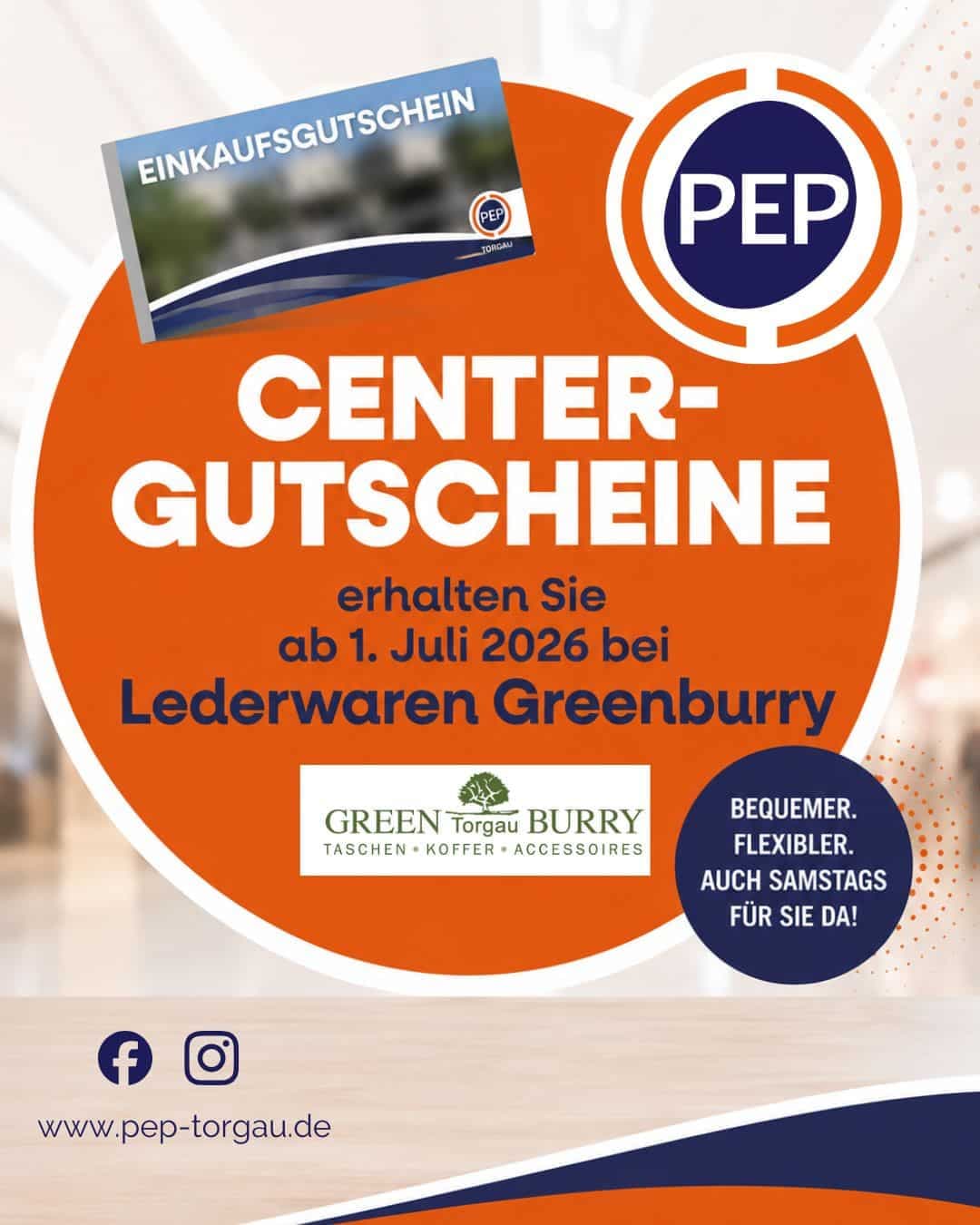 Verkauf von PEP-Centergutscheinen bei Greenburry Torgau